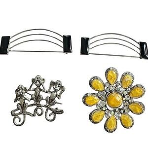 Vintage Brooches Lot: Flower, Monkeys, Dress Clips, Costume‎ Jewelry